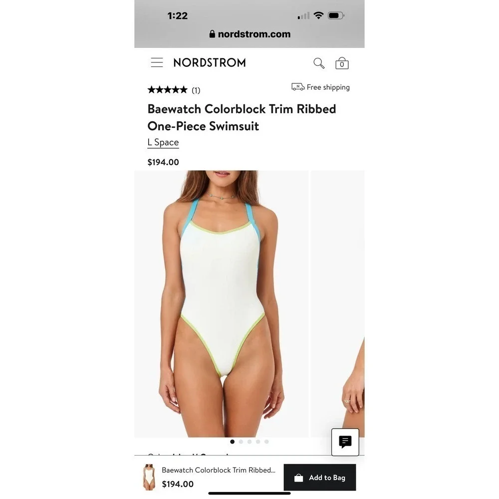 L*Space Baewatch Colorblock Trim Ribbed One-Piece Swimsuit Size XS NWT